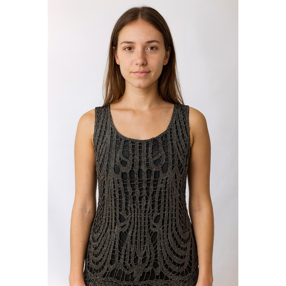89th Madison black crochet silver metallic overlay grunge vamp glam fairy tank